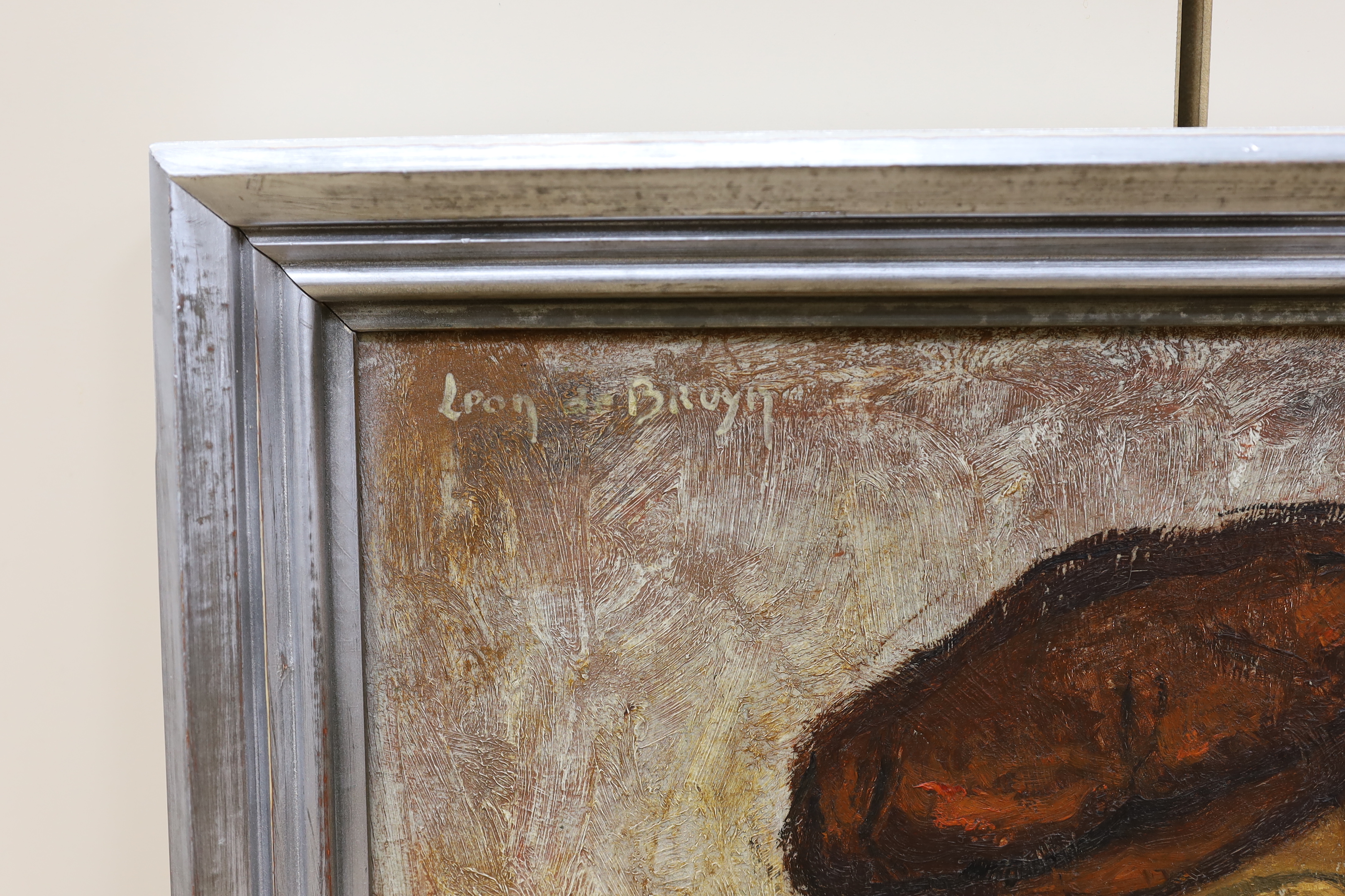 Leon de Bruyn (Belgian, b.1901), oil on board, Portrait of a man wearing a cap, signed, 49 x 39cm